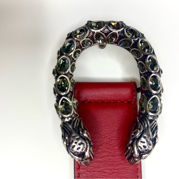 Iconic Dionysus Leather Belt Tiger head buckle encrusted with crystals. - Picture 4 of 10